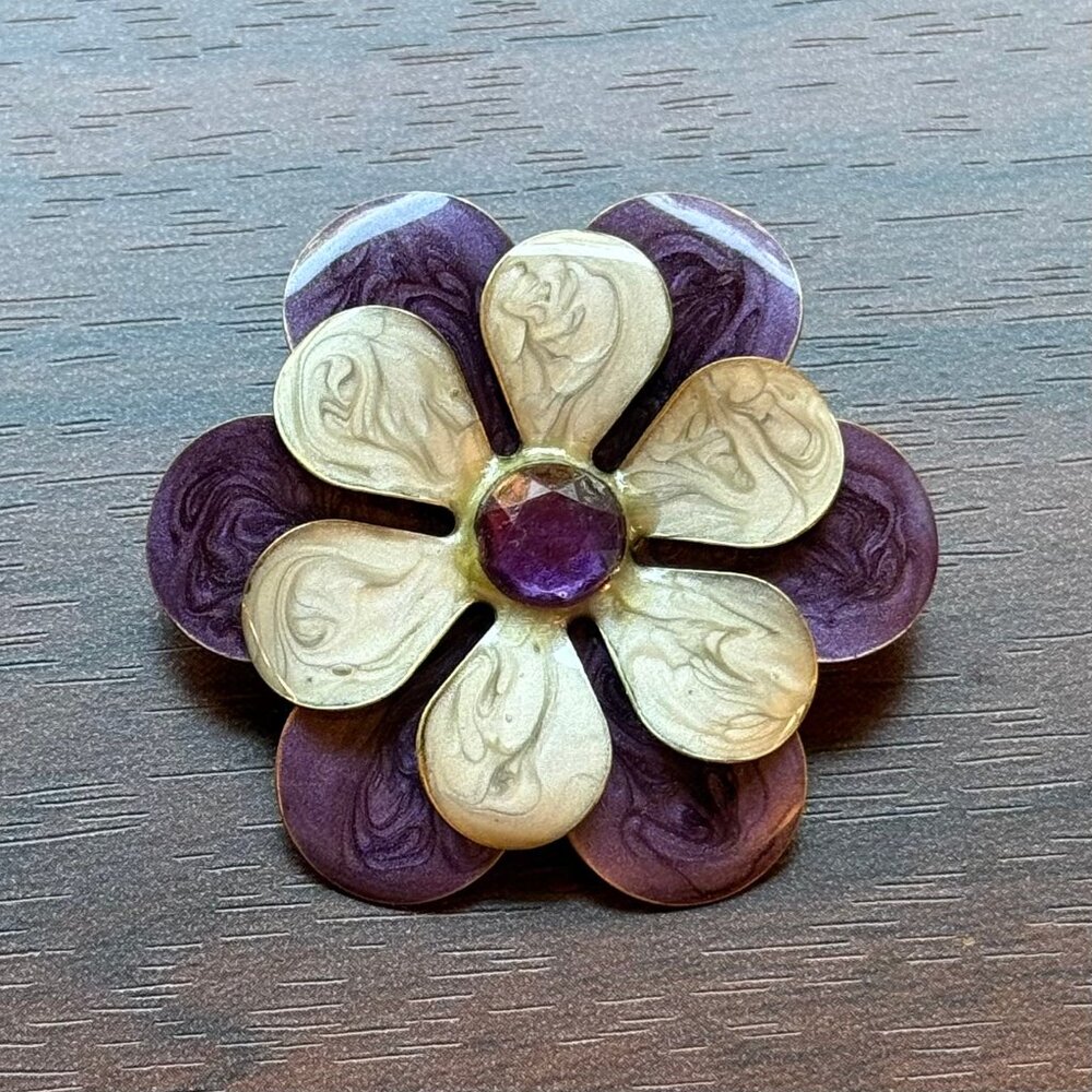 Mod Revival Purple Flower Brooch Y2K